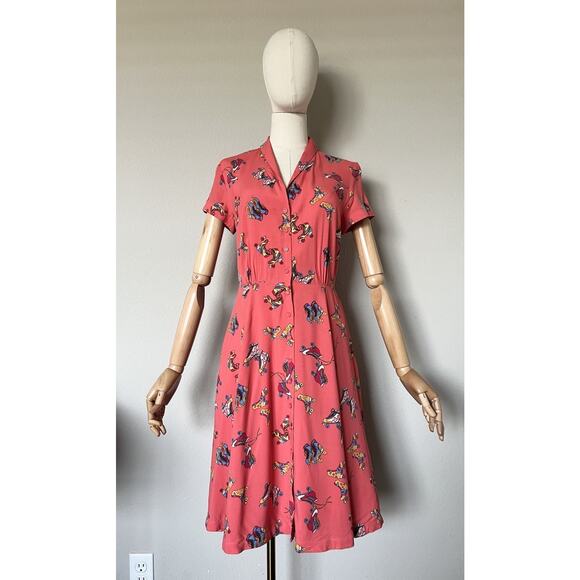 Emily And Fin Roller Skate Dress Sz S Skating Coral Orange Retro Pockets RARE! - Picture 4 of 15